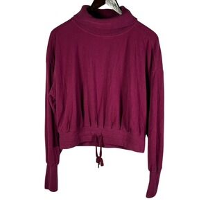 Sweaty Betty Maroon Purple Drawstring Cowl Neck Cropped Pullover‎ Top M Italy